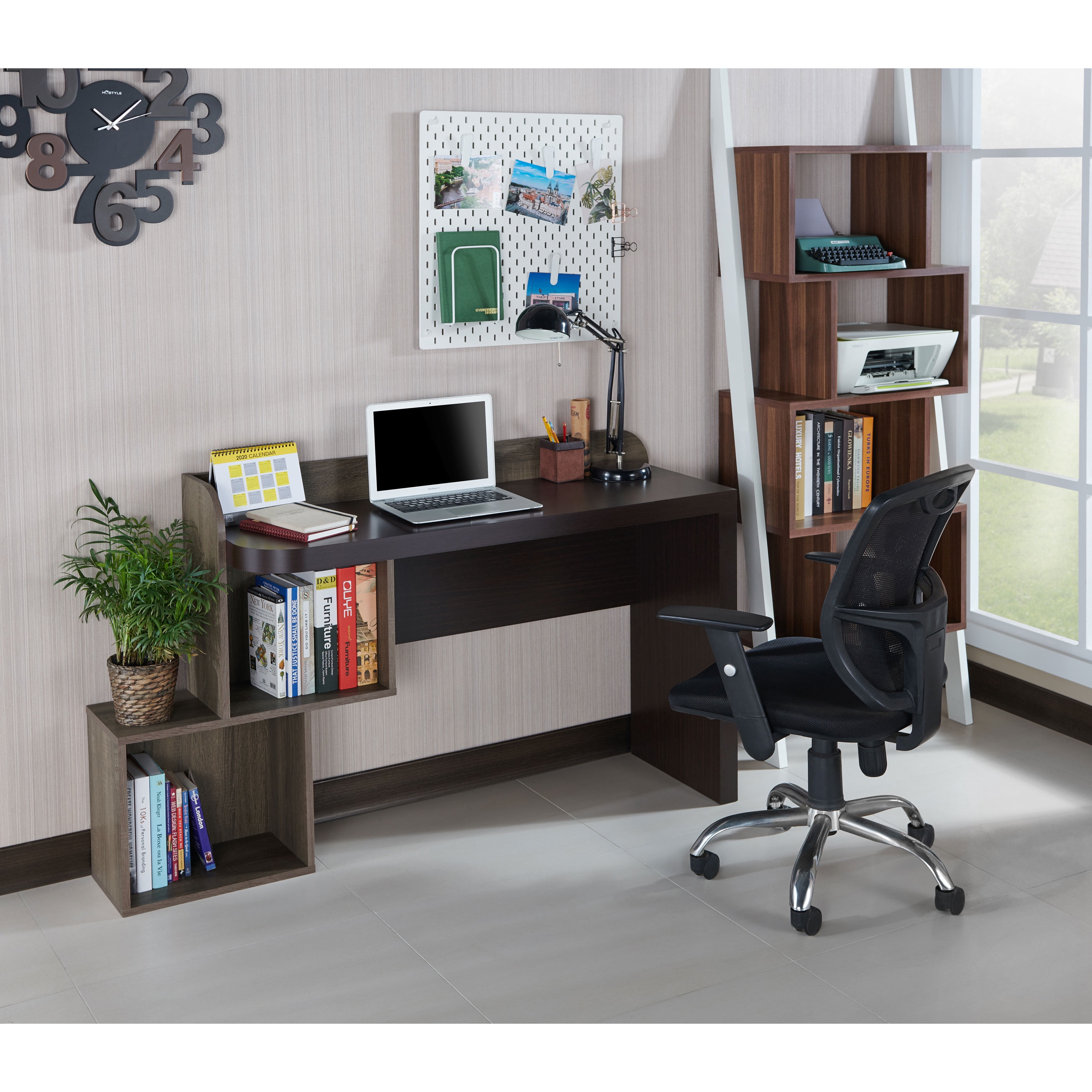 Furniture of America Boyne Modern Desk with Storage in Walnut Wood Finish