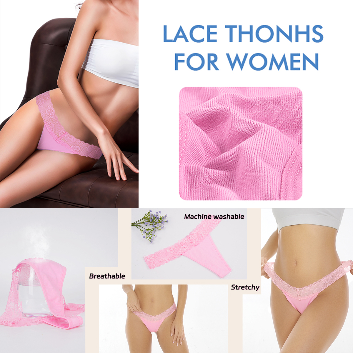 Sexy Lace Thongs for Women Thong Underwear Women Lace T-back Panties Women Underwear Cotton Thongs Cheeky,8 Pack