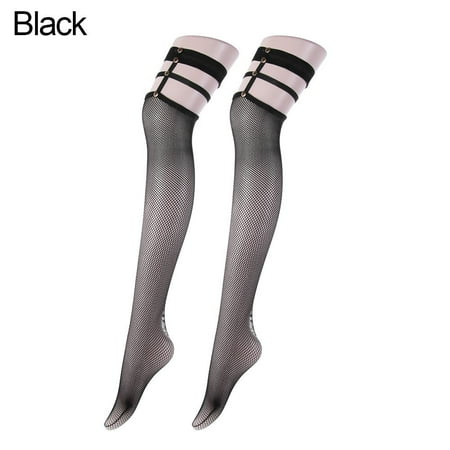 

Women Exotic Costume Gothic Bodydolls Stocking Punk Rivet Tights Fish Net Stockings Hollow Out Top Thigh Hosiery BLACK