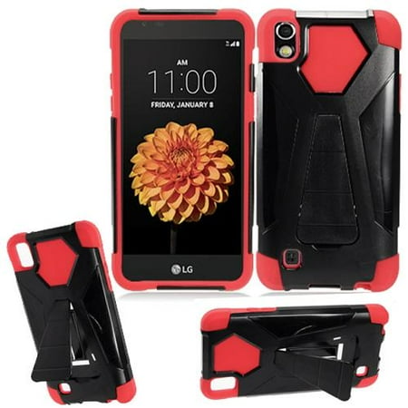Phone Cases For Boost Mobile Lg Phone Case for Boost Mobile LG X Power 4G LTE / LG P6 K210 Rugged Cover Wide Stand (Wide Stand Black-Red Corner) ()