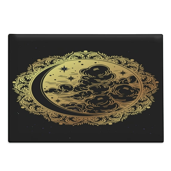 Psychedelic Cutting Board, Occult Medieval Graphic Art, Decorative Tempered Glass Cutting and Serving Board, Large Size, Yellow and Black, by Ambesonne