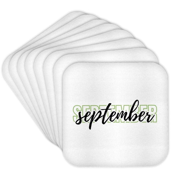 3drose, Septemer - Typography Text, Set of 8 Coasters - Cork
