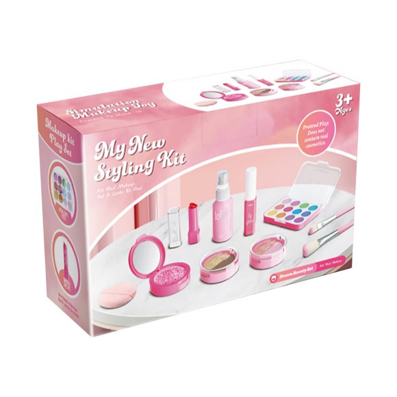 Kjfeif Kids Pretend Play Makeup Case and Cosmetic Set, Beauty Salon Kit with 10 Safe Accessories for Girls, Fun Role-Play and Dress-Up Toy Gift