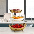 thumbnail image 2 of Fruit Bowl for Kitchen Counter Ceramic Gold Fruit Bowl Fruit Tray with Metal Stand ed Fruit Basket Fruit Rack for Snacks Nuts Bread Candy Storage (Gold triple layer), 2 of 4
