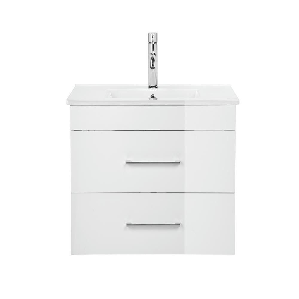 Topcobe 32-Inch White Gloss Wall-Mounted Bathroom Vanity with Double Drawers, Soft-Close System, Ceramic Sink, Bathroom Sink Vanity, Modern Furniture for Bathroom, Minimalist Bathroom Space