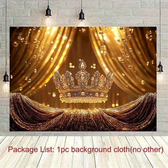 Royal Golde Curtain Birthday Backdrop Golden Crown Shining Diamond Birthday Background Luxurious Pearls Tassels Wedding Party Decorations Banner Supplies Photo Booth Props