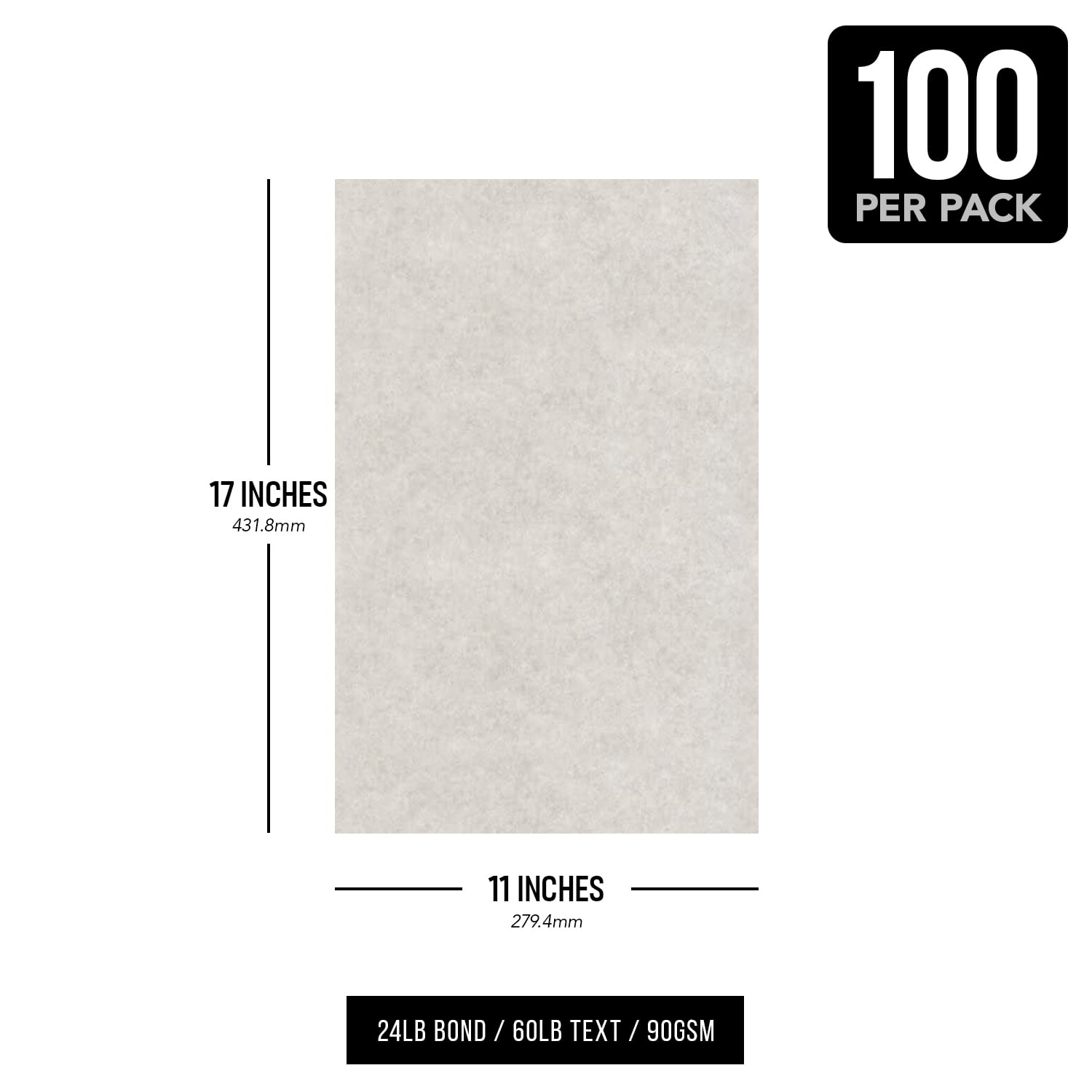 Smoke Gray Stationery Imitation Parchment Colored Regular Paper for Writing, Printing, Copy | 24lb Bond, 60lb Text (90GSM) | 11 x 17" | 100 Sheets per Pack