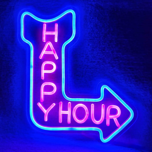 Happy Hour Neon Sign,Bar Neon Light with Arrow for Man Cave,Pubs,Clubs,Home Bars Decor Gifts