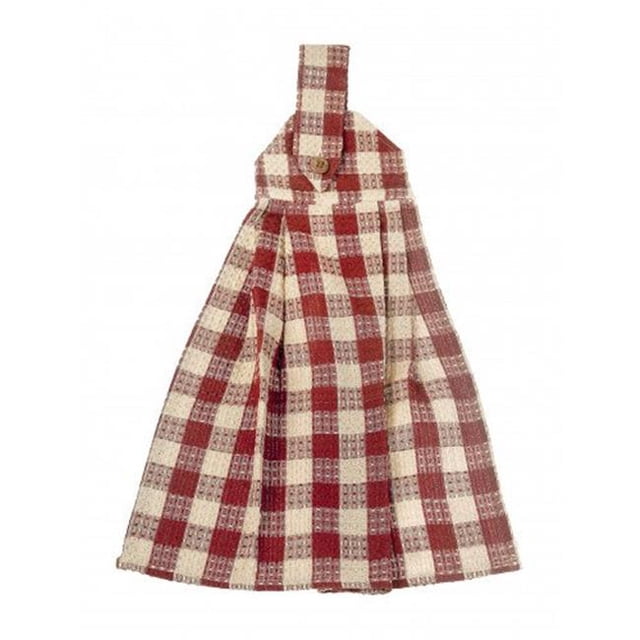 Mr. MJs Trading AG-36251 Hanging & Tie Button Towel, Burgundy Check