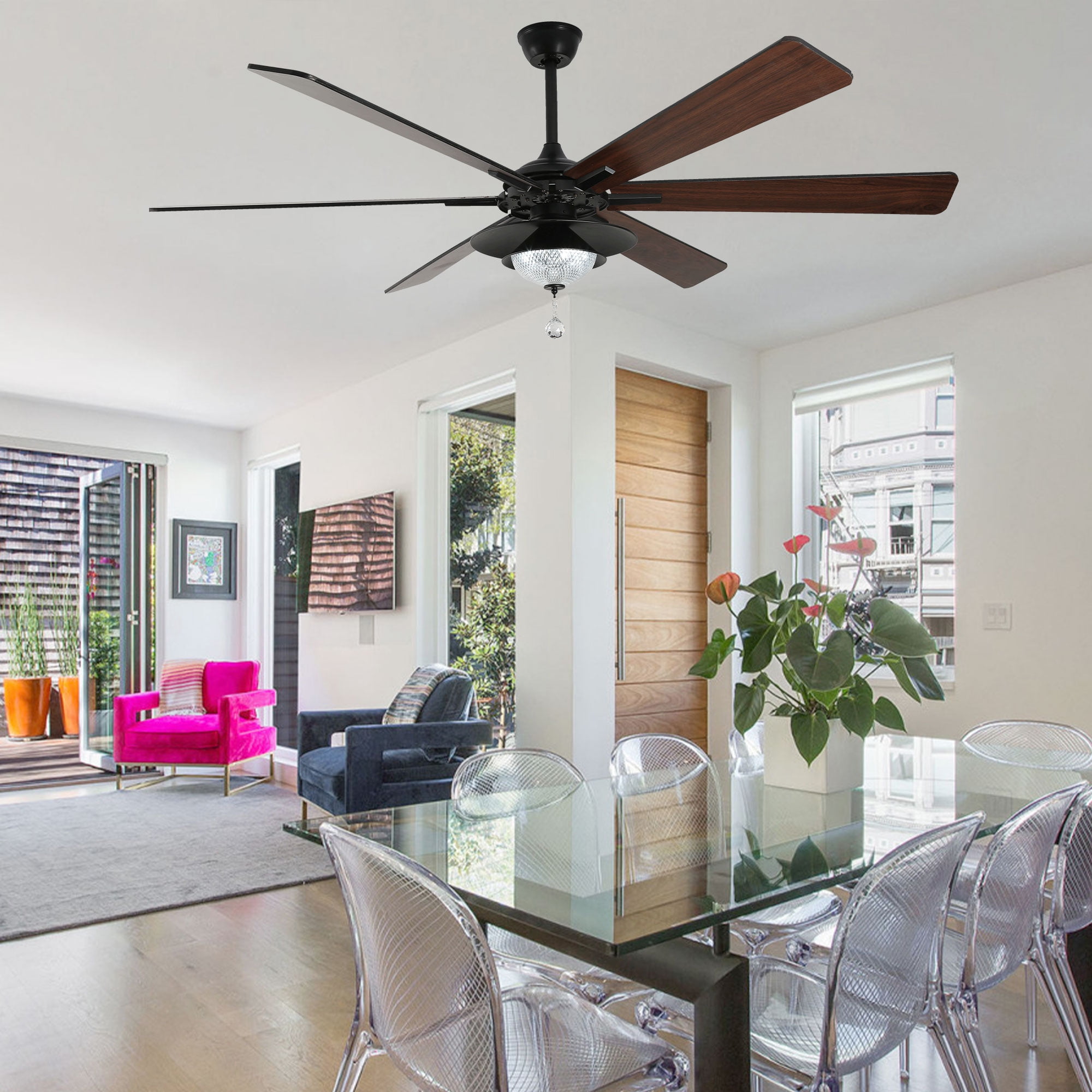Bella Depot 72" Modern LED Ceiling Fan 6-Speed Reversible Chandelier With Dimmable Light and Remote Control