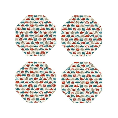 

Fuzoiu Artoon Car Print Leather Coasters Set Drink Coasters Set of 4 for Tabletop Protection Durable PVC Coasters Home Décor and Housewarming Gift-Octagon