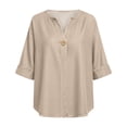 thumbnail image 6 of Staron Women's Casual Tops Loose V-Neck 3/4 Sleeve Basic Tee Shirt Round Neck Blouse Comfy Relaxed Fashion Top, Khaki 4XL, 6 of 7