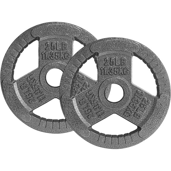 Yes4All Tri Grip Cast Iron Olympic Weight Plates, 25 lbs