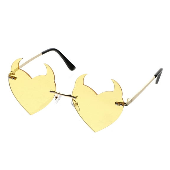KALLORY Heart Shaped Sunglasses Yellow PC Plastic Photo Prop Vacation 1Set