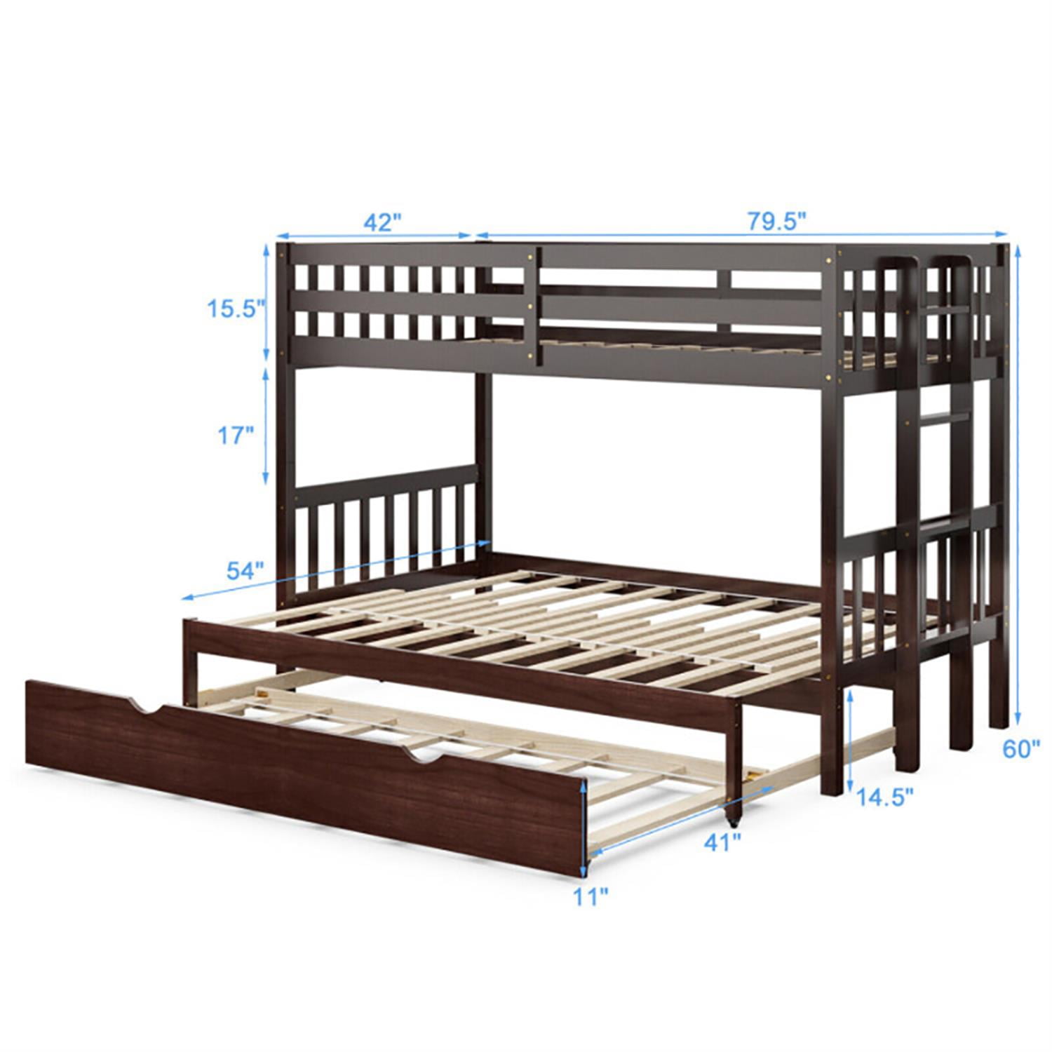 Demi Bonn Twin Pull-Out Bunk Beds with Ladder in the Steps and a Trundle, Bunk Bed Platform, Brown
