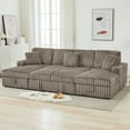 thumbnail image 3 of Convertible Sleeper Sofa with Storage Chaise, USB & Type-C Charging Ports, Pull-Out Bed, Soft Corduroy, Wooden Frame,for Living Room, 3 of 8