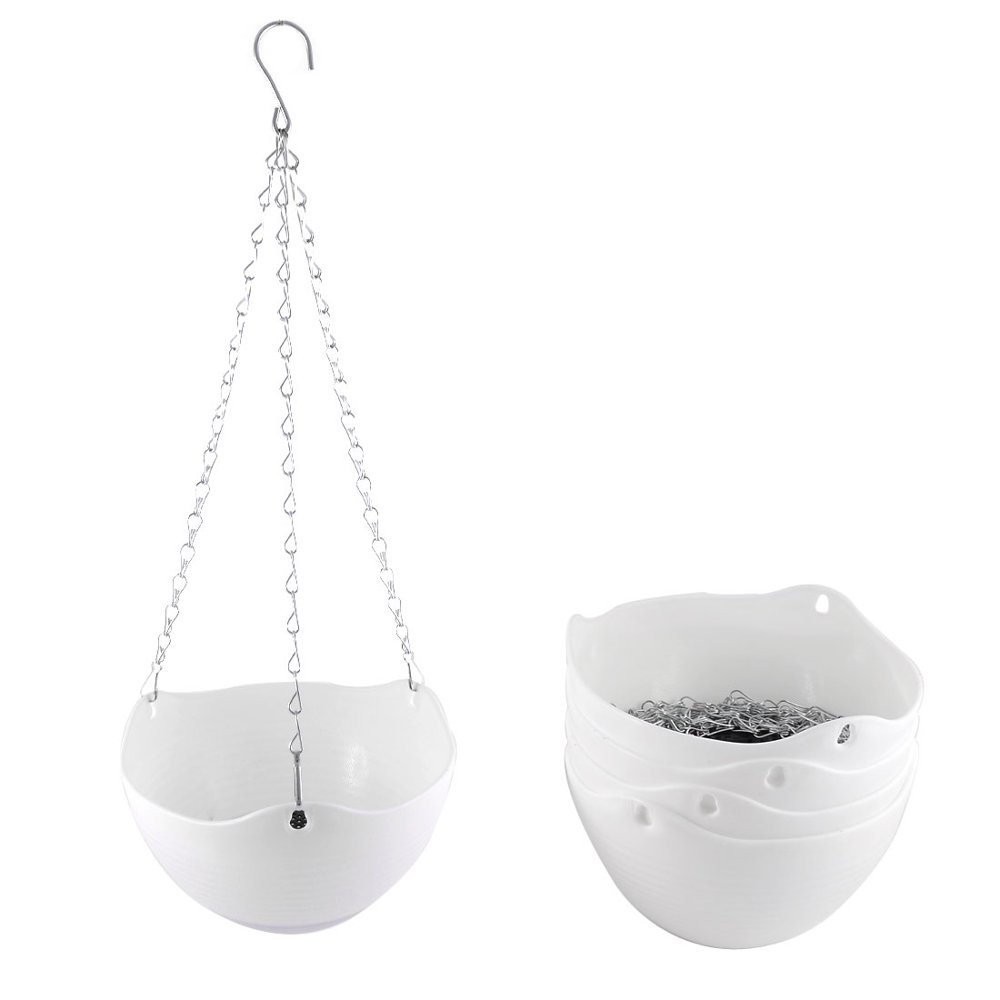5pcs White Plastic Hanging Flower Pot Plant Planter Basket Home Garden