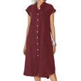 thumbnail image 1 of LUXUR Robes Maxi pour Femmes Boutonnées Robe d'Été de Plage Col en V Longue Robe Décontractée Manches Courtes Rouge Vin TG, 1 of 3