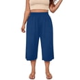 thumbnail image 2 of Vivianyo HD Women's Pluse Size Scalloped Hem Knit Culotte Pants, Womens Loose Smocked Elastic Waist Cropped Wide Leg Capris with Side Pockets, Women's Blue, Sizes S-5XL, 2 of 4