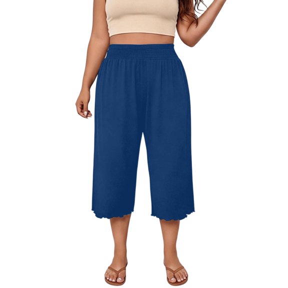 Nugftut Womens Capris Plus Size, Baggy High Waist Casual Capri Pants Stretch Soft Comfortable
