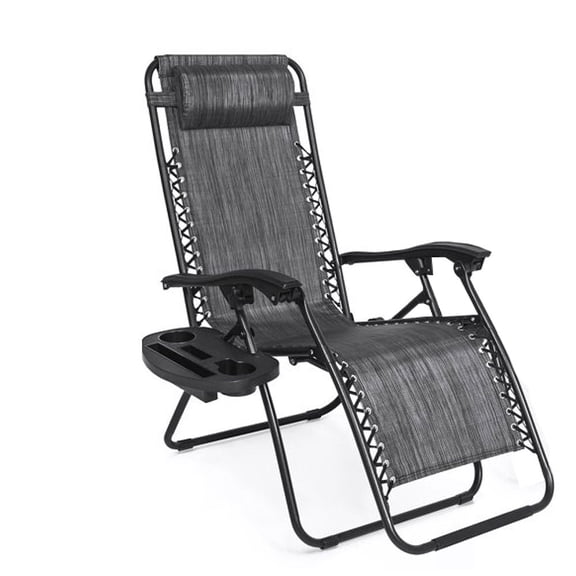 Techfaith Zero Gravity Lounge Outdoor Adjustable Reclining Patio Chair Chairs Steel Mesh Folding Recliner for Pool Beach Camping Lounge Chair with Pillows and Cup Tray(1 Chair/Gray)