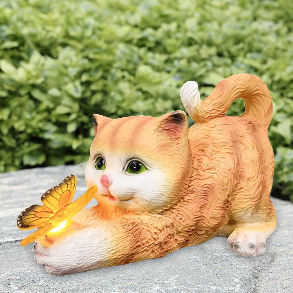 Btidfty Cat Solar Garden Statue Solar Cat Statues with Illuminated Butterfly Housewarming Gift Outdoor Decoration with Cat Holding Butterfly Lawn Art Decoration Lawn Ornament for Yard Patio