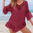 thumbnail image 5 of qelini Beach Cover up for Women Long Sleeve Cardigan Cover Up Solid Color Cover Up Tunic Summer Beach Vocation, 5 of 8