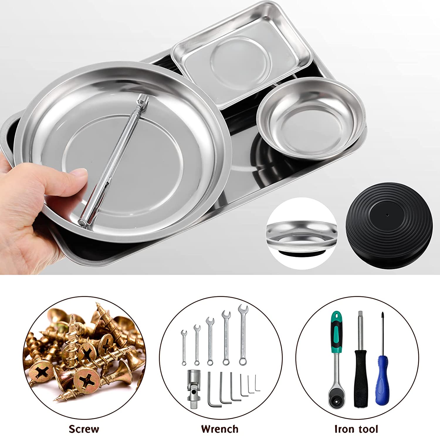 Magnetic Tray Parts Bowl Stainless Steel Pin Screw Bolt Holder Pickup Tool Mechanic Garage Organizer 5 Pieces