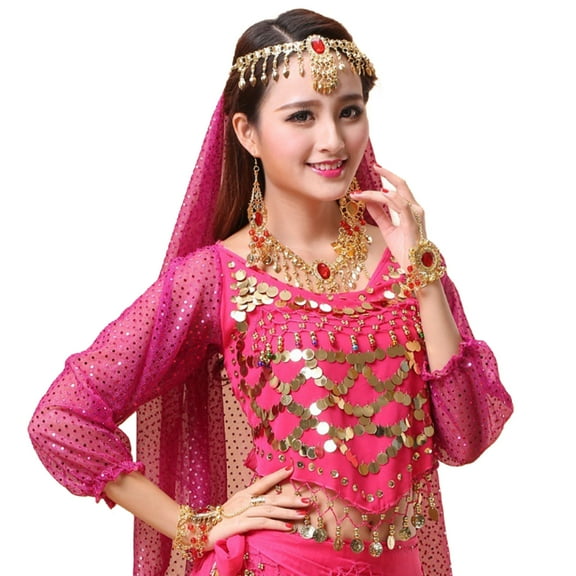 Fshinging Girls Shirts Summer 2025 Tops Belly Dance Out Sequins Long Sleeve Dance Carnival Children Outfit