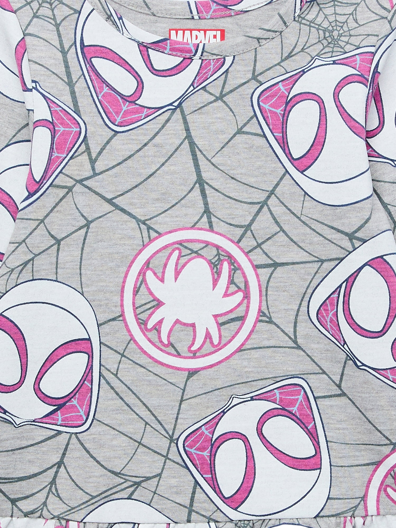 Marvel Ghost Spider Toddler Girl Long Sleeve Drop Waist All Over Print Dress, Sizes 12M-5T