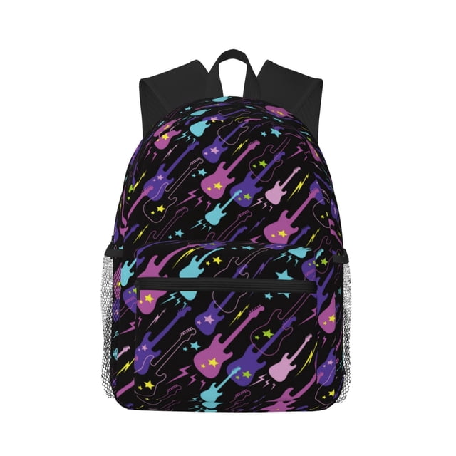 Sikiie Colorful Guitar Print Backpack, Large Capacity Adjustable Shoulder Strap Laptop Backpack, Suitable for Travel, Business, Campus, Unisex