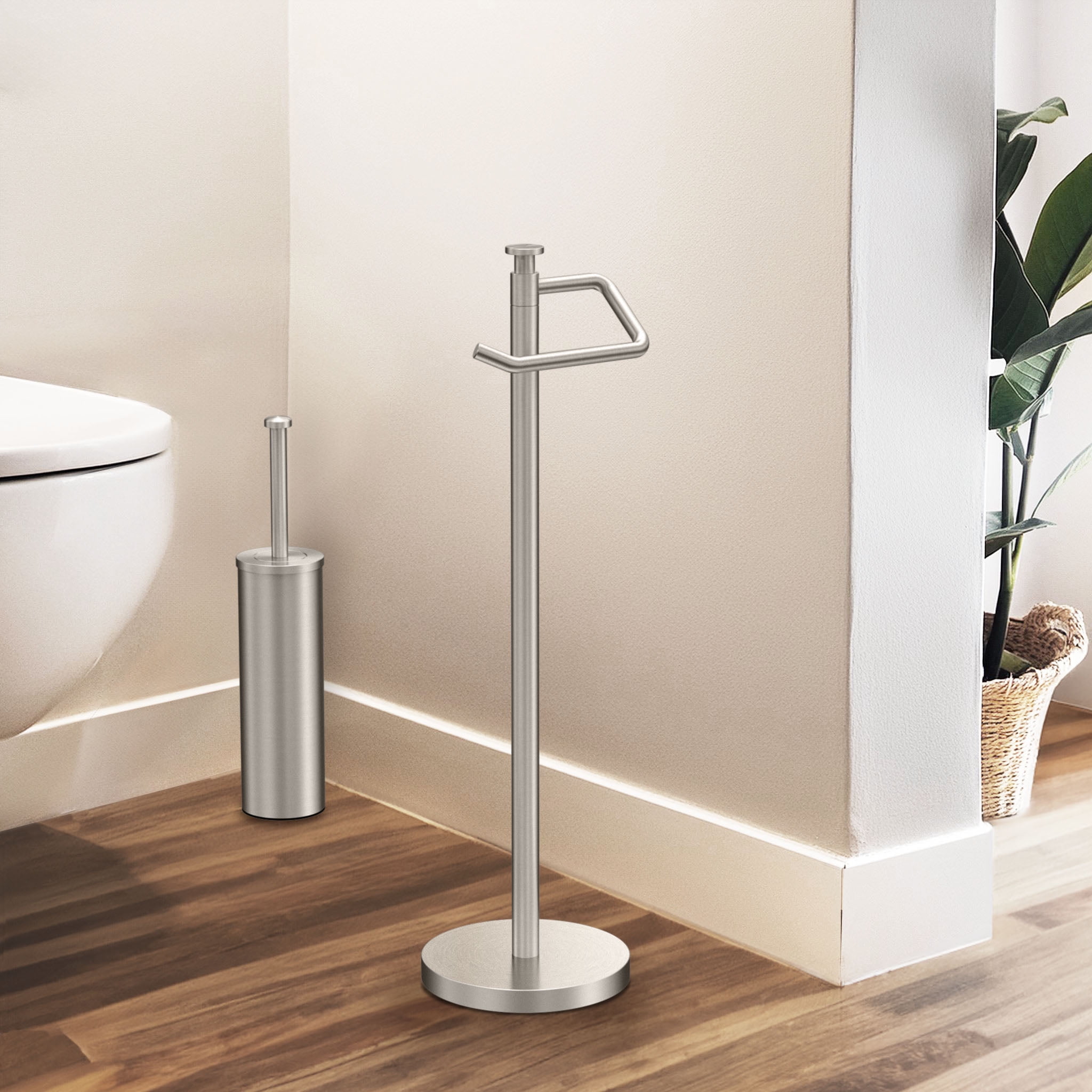 Gatco 1435SN Free Standing Toilet Paper Holder 23.68", Satin Nickel