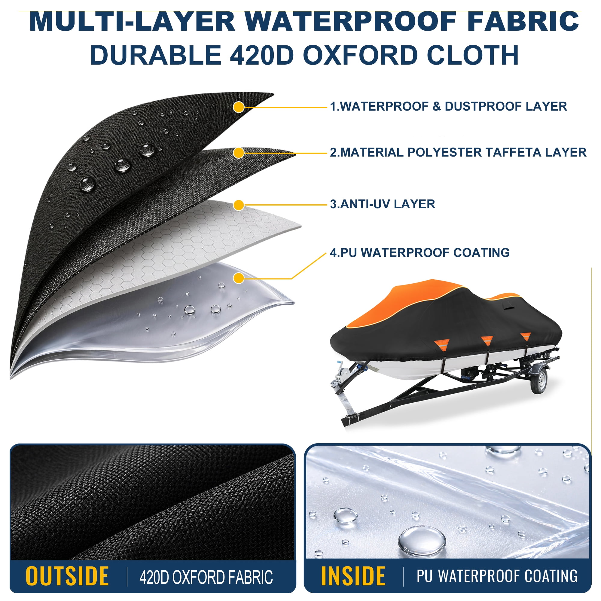 Unique Bargains Heavy Duty 420D Oxford Anti-UV Cover for Jet Ski with Storage Bag Style C