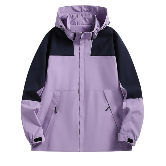 Women's Hooded Rain Jacket Fashionable Detachable Hat Man Windproof Water Prooft Zipper Pocket Drawstring Outdoor Waterproof Windbreaker Purple M-5XL