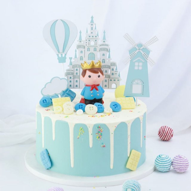 Decoración de pastel de feliz cumpleaños de dibujos animados, decoración de pastel de nube con globo de princesa linda, fiesta de cumpleaños para niño y niño, decoración de pastel de fiesta