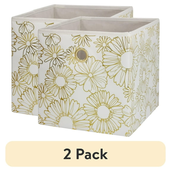 (2 pack) Mainstays Collapsible Fabric Cube Storage Bin, Gold Metallic