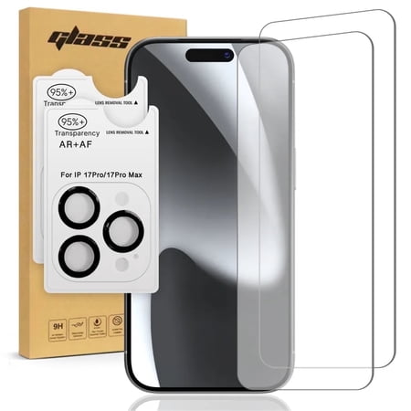 Apple iPhone 17 Pro Tempered Glass Screen Protector, 2 Screen Protectors + 2 Camera Lens Protectors
