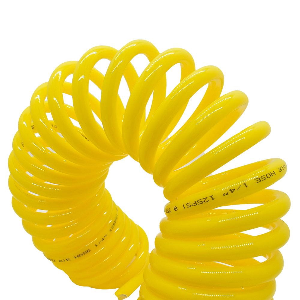 Interstate Pneumatics HR14-012 Yellow Polyurethane Recoil Air Hose 1/4 Inch x 12 feet Solid Fittings