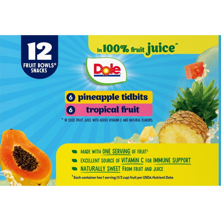 Dole Fruit Bowls Tropical Fruit and Pineapple Tidbits in 100