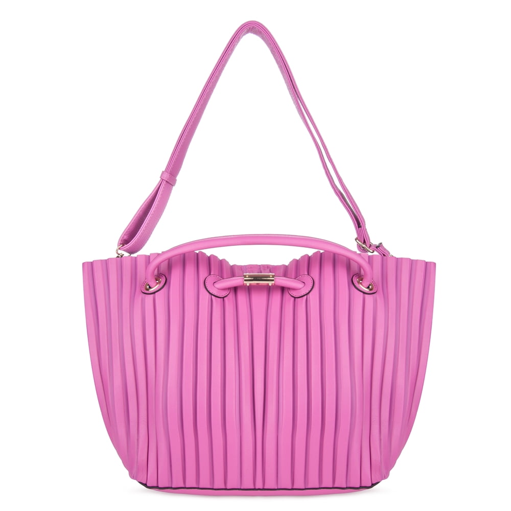 Vangoddy Cabana Women's Pleated Faux Leather Tote Bag Pink