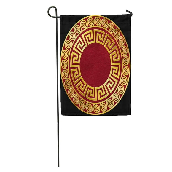 NUDECOR Traditional Vintage Golden Round Greek Meander Pattern on Red Garden Flag Decorative Flag House Banner 12x18 inch