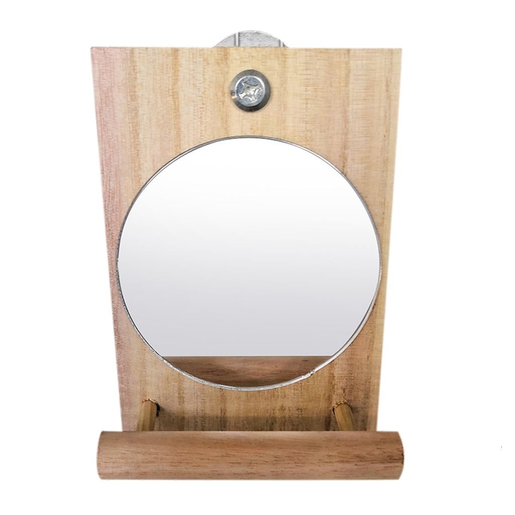 Mxhcet Parrot Mirror Toys for Cage Hanging Bird Wooden Perch Natural Wood Stand Parakeet Accessories for African for Grey