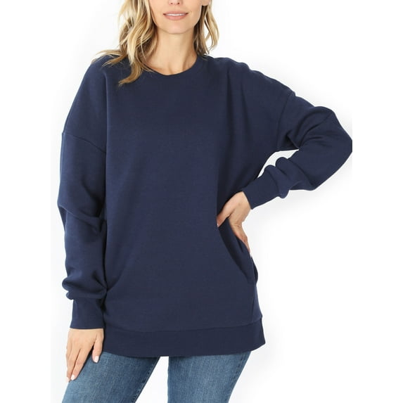 KOGMO Women's Round Neck Basic Long Sweater with Pockets
