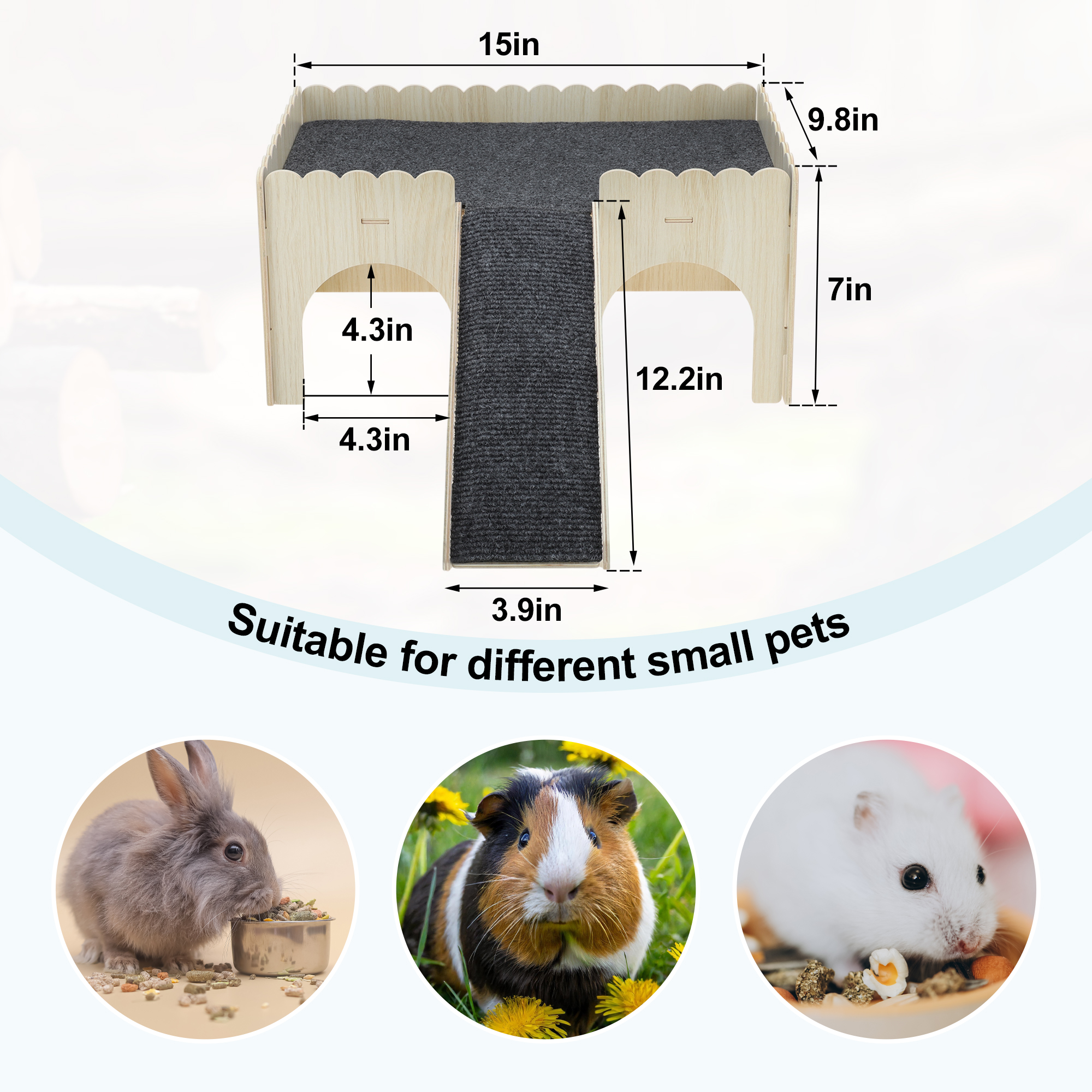 Unique Bargains Guinea Pig Hideout Wooden Small Animal Castle Habitat with Stairs Hamster Bunny Chinchilla Hideaway Hut for Playing Hiding Beige Black 1 Set