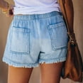 thumbnail image 4 of FAKKDUK Women's Denim Shorts 3" Raw Hem Drawstring Elastic High Waist with Pocket Shorts Jeans for Women Casual Hot Jean Shorts for Summer Slim Fit,XL, 4 of 6