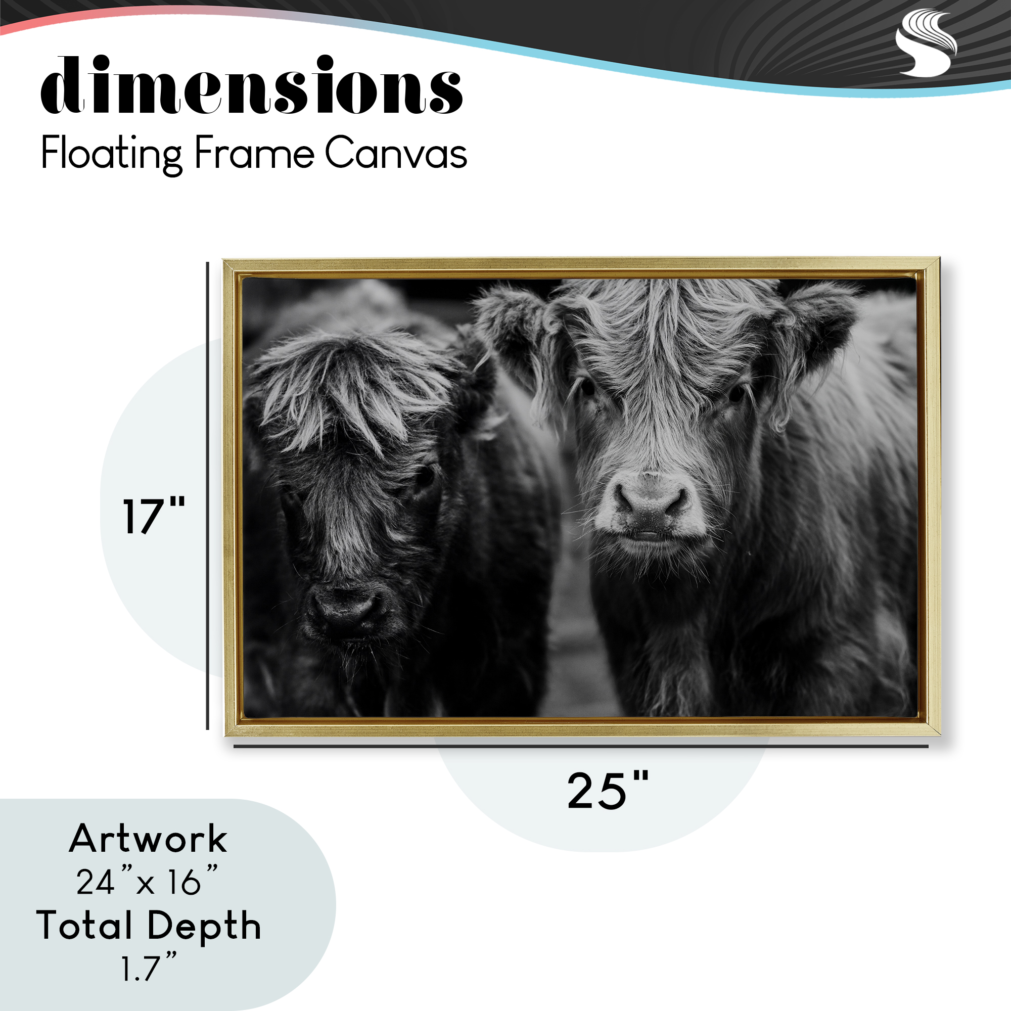 Cow Faces on Farm Gold Framed Floater Canvas Wall Art, design by Amy Carroll