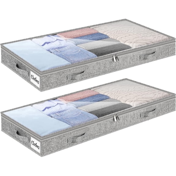 4 Inch Low Profile Under Bed Storage Drawer 2 Pack, Lightweight Underbed Clothes Storage Container Bins With NO STURCTURE, Shallow Storage Bag for Dorm & Home, With Clear Lids