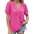 thumbnail image 1 of Timegard Womens Tops Chiffon V Neck Ruched Short Sleeve Loose Lightweight Blouse Summer Casual Tops, 1 of 8