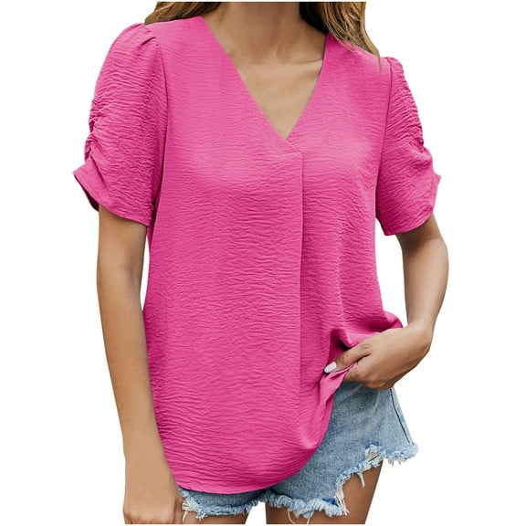 Nrmvnmi Women's Plus Size Tops Ruffle Short Sleeve V Neck Solid T Shirts Casual Loose Blouses Tunic Top For Mothers day gifts
