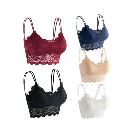 

Tomshoo Women Lace Bra Camisole Wirefree Crop Tops 5 Pieces